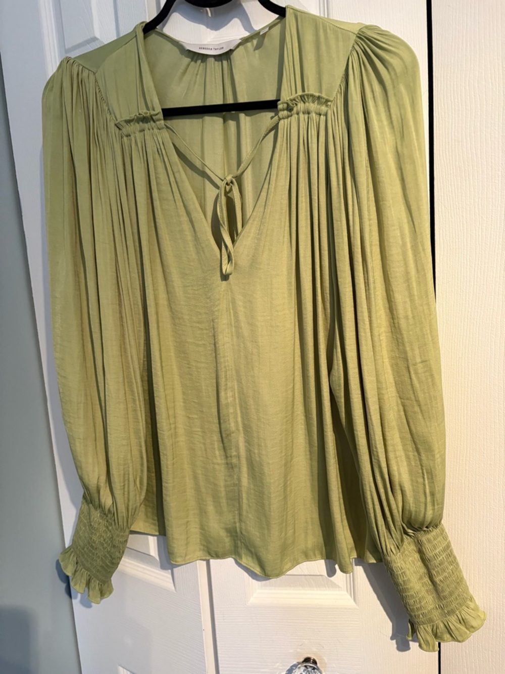 Rebecca Taylor Light Olive Green Peasant-Style Blouse